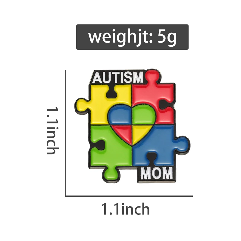 Wholesale Autistic Quotes Enamel Pins Care Autism Mom Kids Rainbow Puzzle Pieces Lapel Badge Jewelry Psychological Institutions