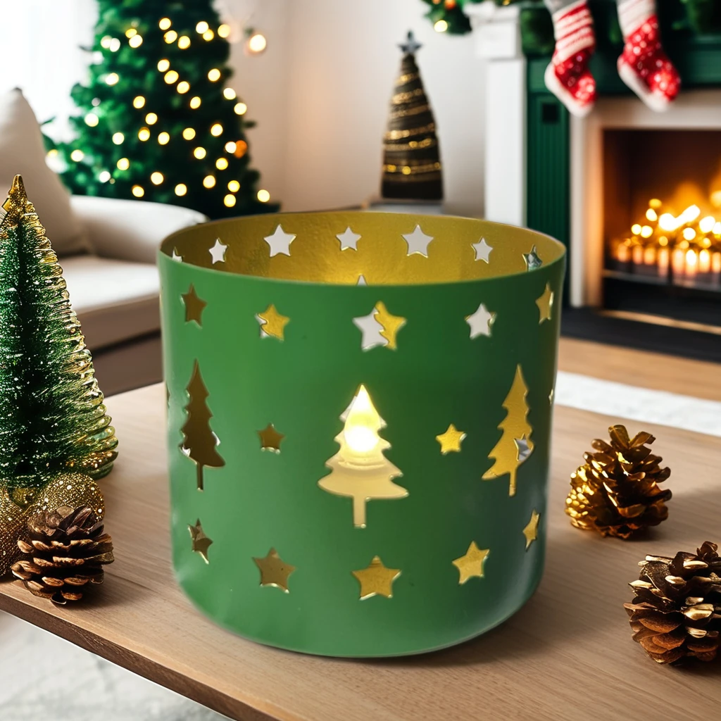 Nafang Gold Reindeer Metal LED T-Light Candlestick Christmas Tree Design Votive Candle Holders Home Decor Dining Room Christmas