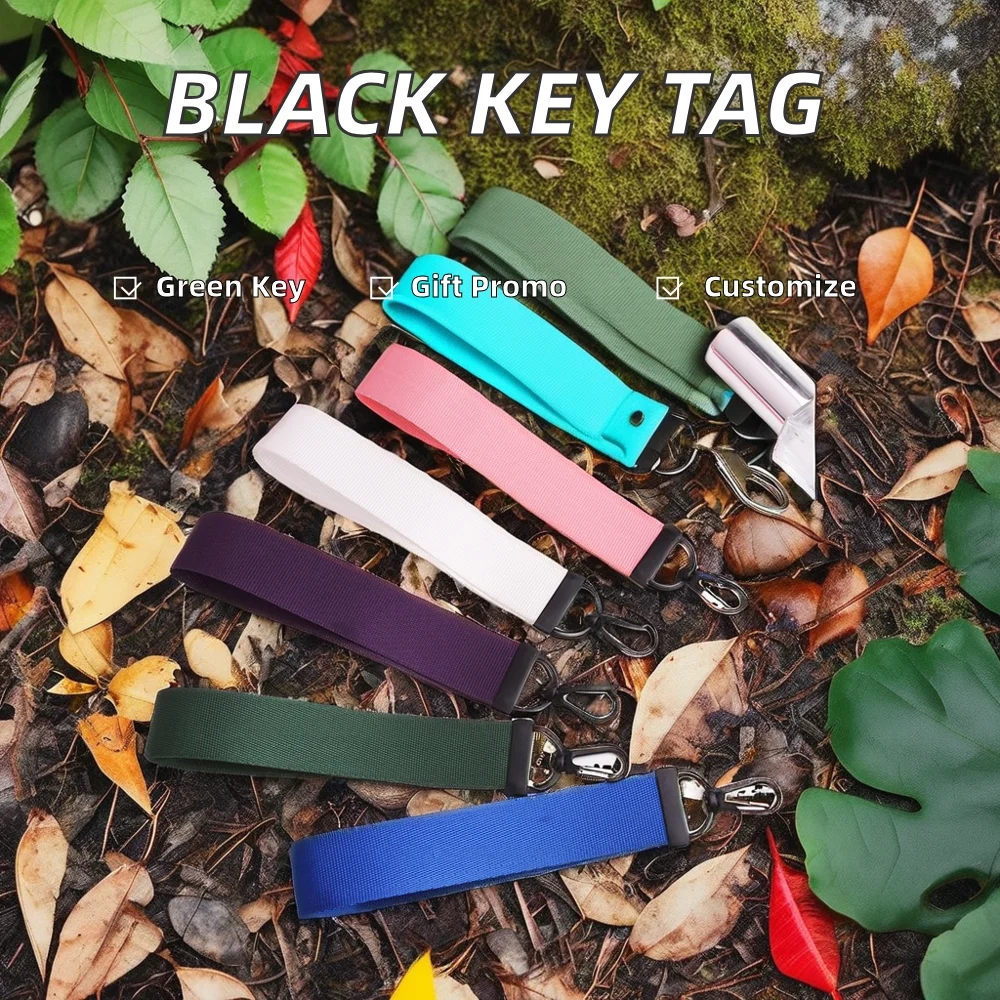 New Arrival Custom Logo Lanyard Keychain Wristlet Strap Black Plush Fabric with Silk Screen Printing Compass Type Keytag