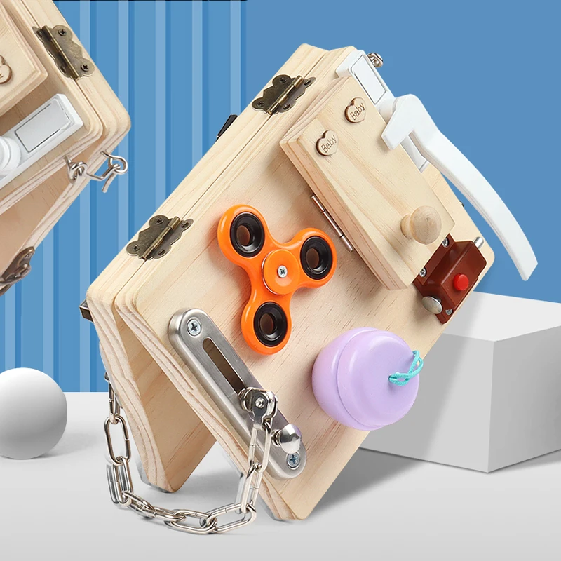 Wooden Early Educational Toy Multifunction Busy blocks Folding Busy Board Locking Game Montessori Educational Toys for Child