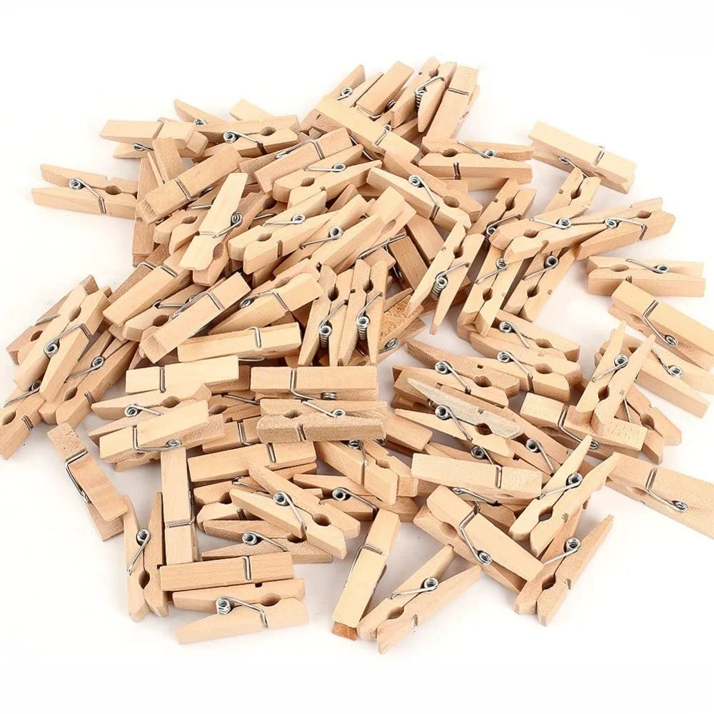 Mini Wooden  Clothespins for Photos Pictures Crafts Color Close Birch Wood Clothing Clip Decorative Pegs
