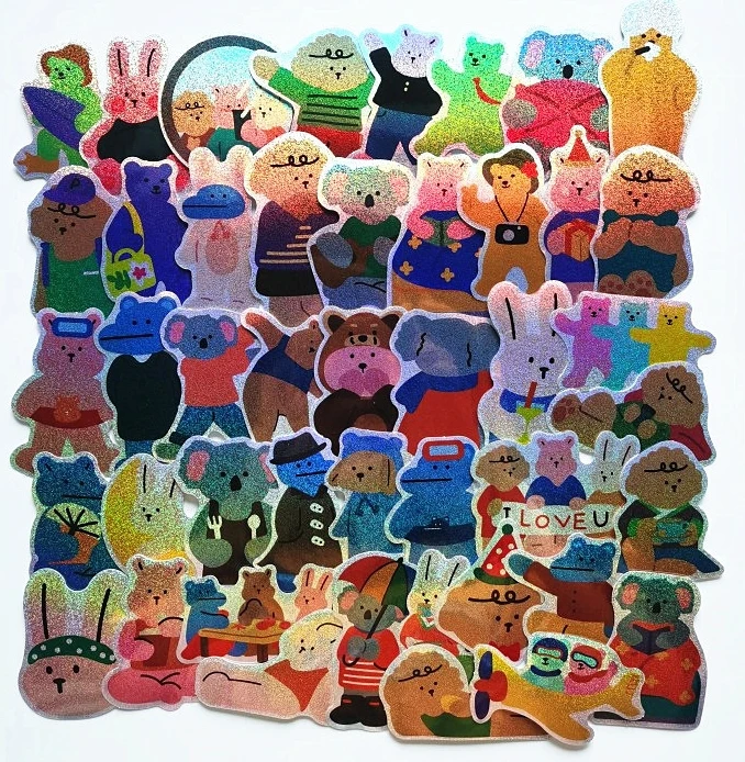 beautiful shining holographic custom label sticker mobile phone accessories