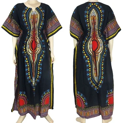 Cheap African Women Clothing Fashion Print Kitende Design Loose Dress Kaftan