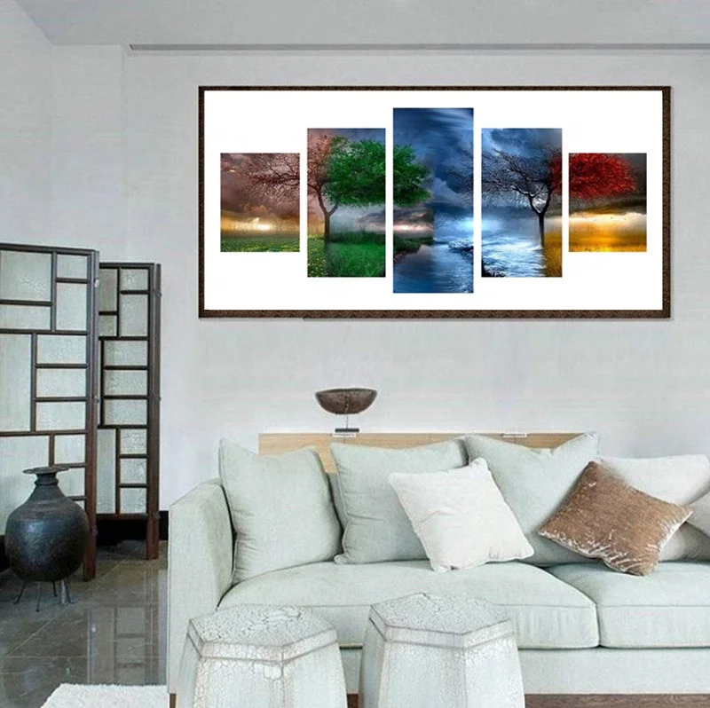 
Modern art wall poster home decoration 5 sets of natural scenery living room canvas HD print painting picture modular frame 