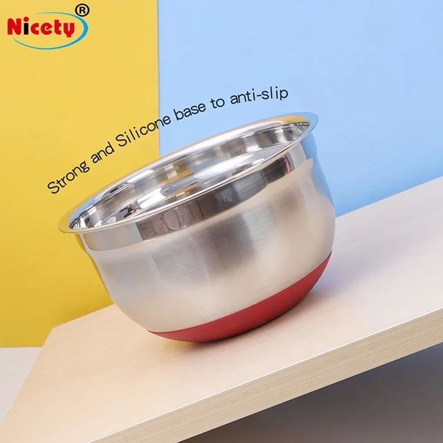 Nicety new arrival 18cm stainless steel salad bowl with rubber bottom mixing bowl kitchen for fruit camping easy to clean