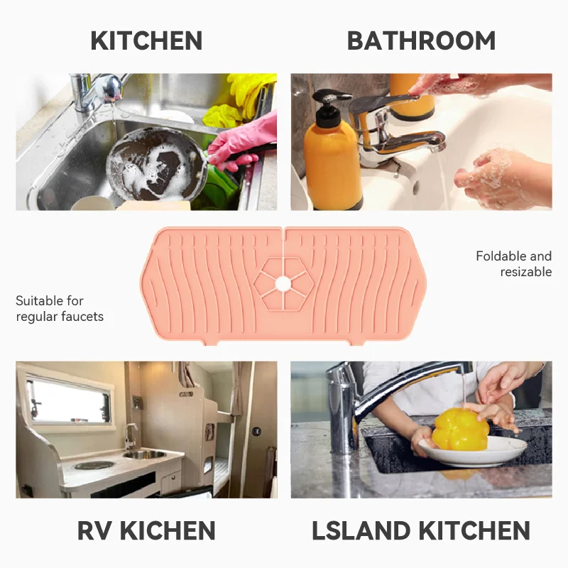 Washable Kitchen Sink Splash Guard Draining Pads Fast Drying Faucet Water Splash Catcher Silicone Faucet Mat For Sink Splash