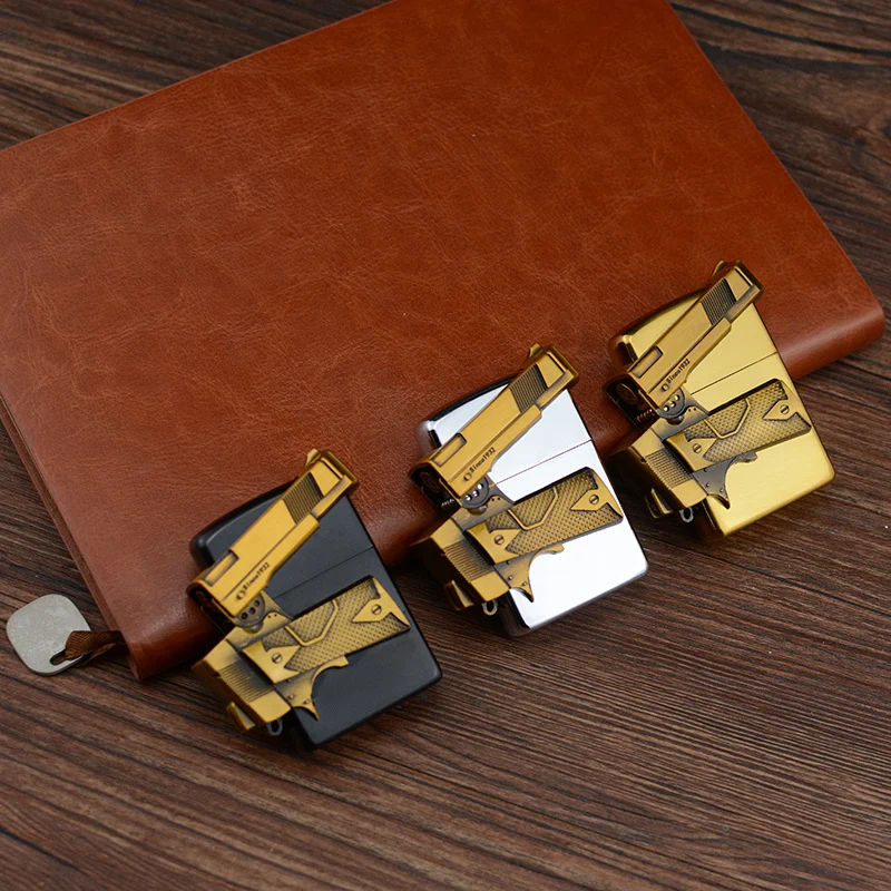 Multiple Color Customization Metal Gas Lighter Gun 9mm Pistol Metal Body Flint Fire Lighter