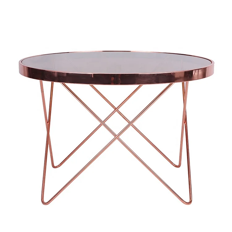 Round Glass Top copper Leg For Center Table