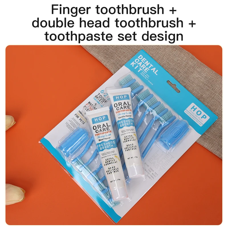 Factory Wholesale Pet Dental Care Cat Dog Toothbrush Toothpaste Set Beef Flavor Toothpaste Kit For Dogs Oral Cleaning