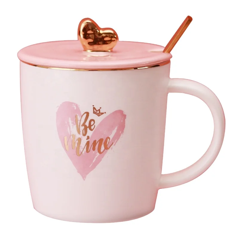 Valentine gifts heart shape handle coffee mug with lid