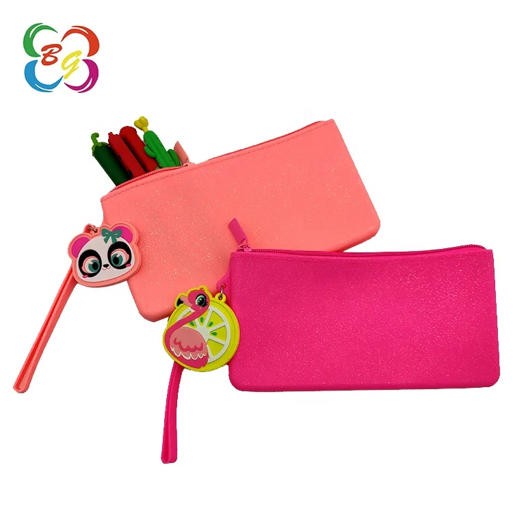 Multifunction Eco Silicone Pencil Case Bag Zipper Cute Flamingo Panda Kids School Pencil Case Girls