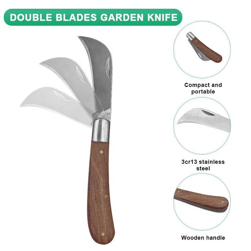 Multi Functional Folding Wooden Handle Stainless Steel Knife Plant Fruit Grafting Knife For Garden Camping