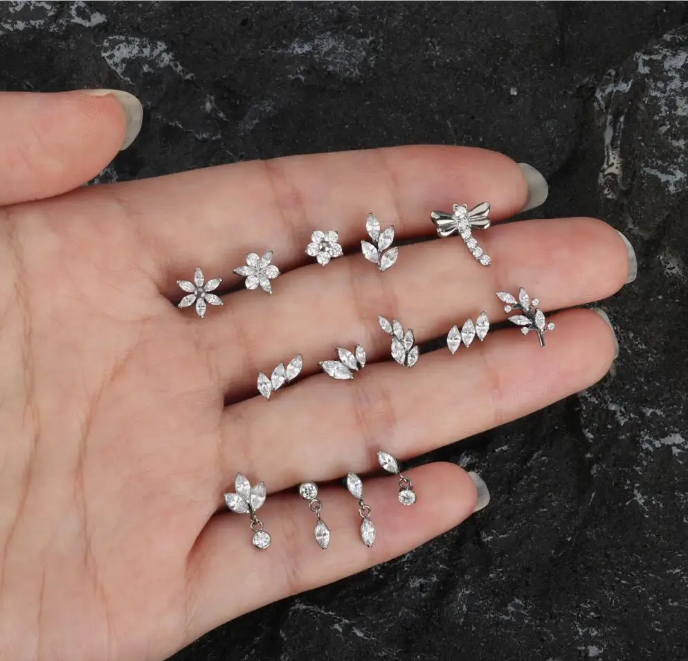 GZN Popular Newest Body Piercing Titanium Different Shape Lip Ring Helix Labret Earring Chain Dangle Jewelry