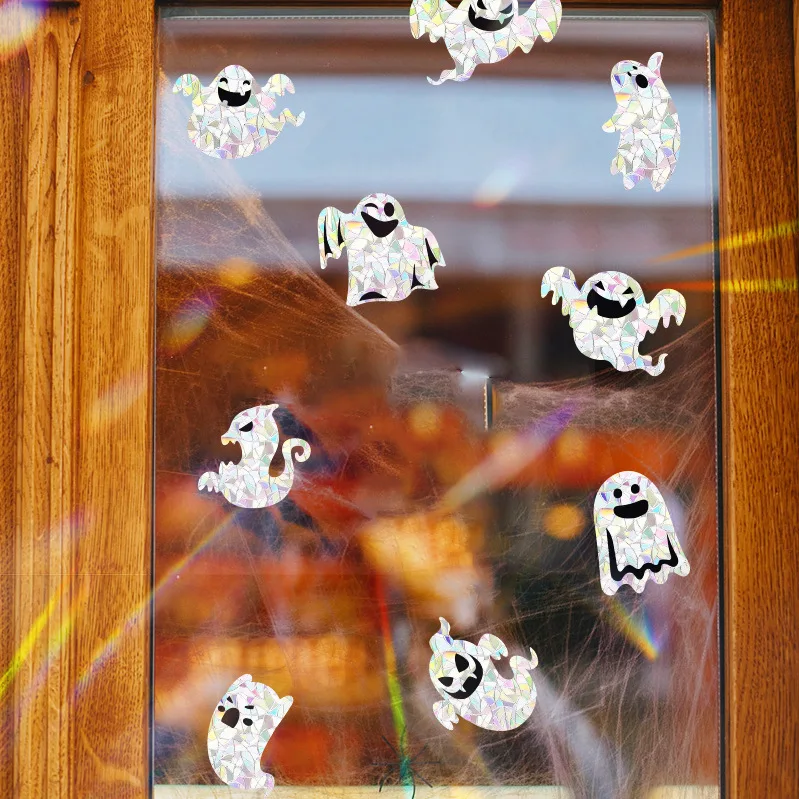 Новые стерео лазерные ослепительные пользовательские Хэллоуин призрак статические стеклянные окна украшения дома декоративные наклейки на