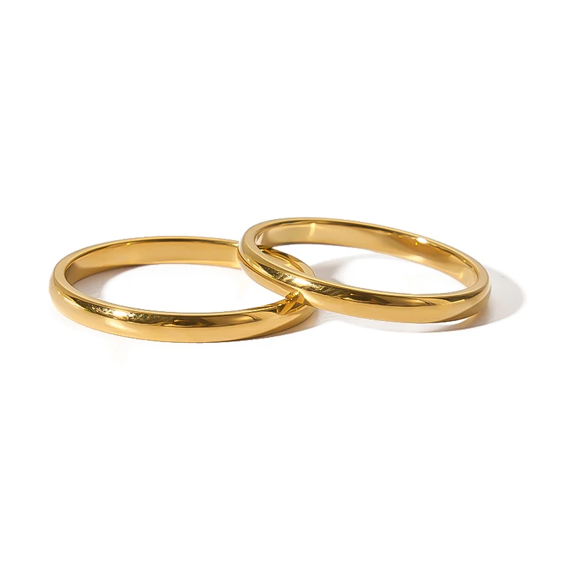 Stainless Steel 18K PVD Gold Plating 2MM Width Simple Narrow Band High Polishing Finger Ring Non Tarnish Rings For Women