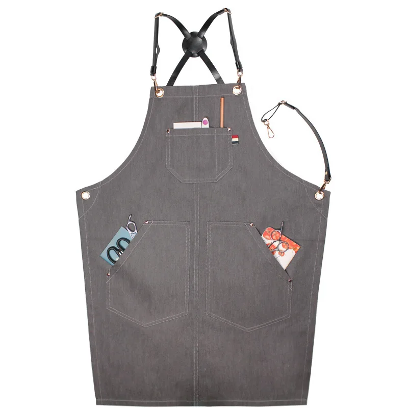 Cafe restaurant work strap denim apron custom logo tool bbq apron