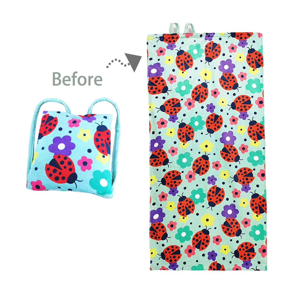 Wholesale eco 2 in 1 Beach Bag Digital Printing Fleece Swimming Kids Cartoon Beach Towel