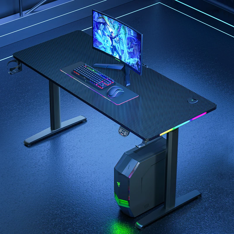 QIANBEI Carbon And Black Up Motor Computer Mobile Rgb Furniture Electric Light Led 160 Gamer Living Cm Small Corner Gaming Table
