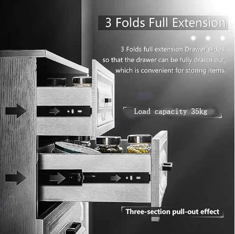 45mm soft close Ball Bearing Telescopic Slides 3 Fold Hydraulic Soft Closing Drawer Slider Rails damper telescopic channels