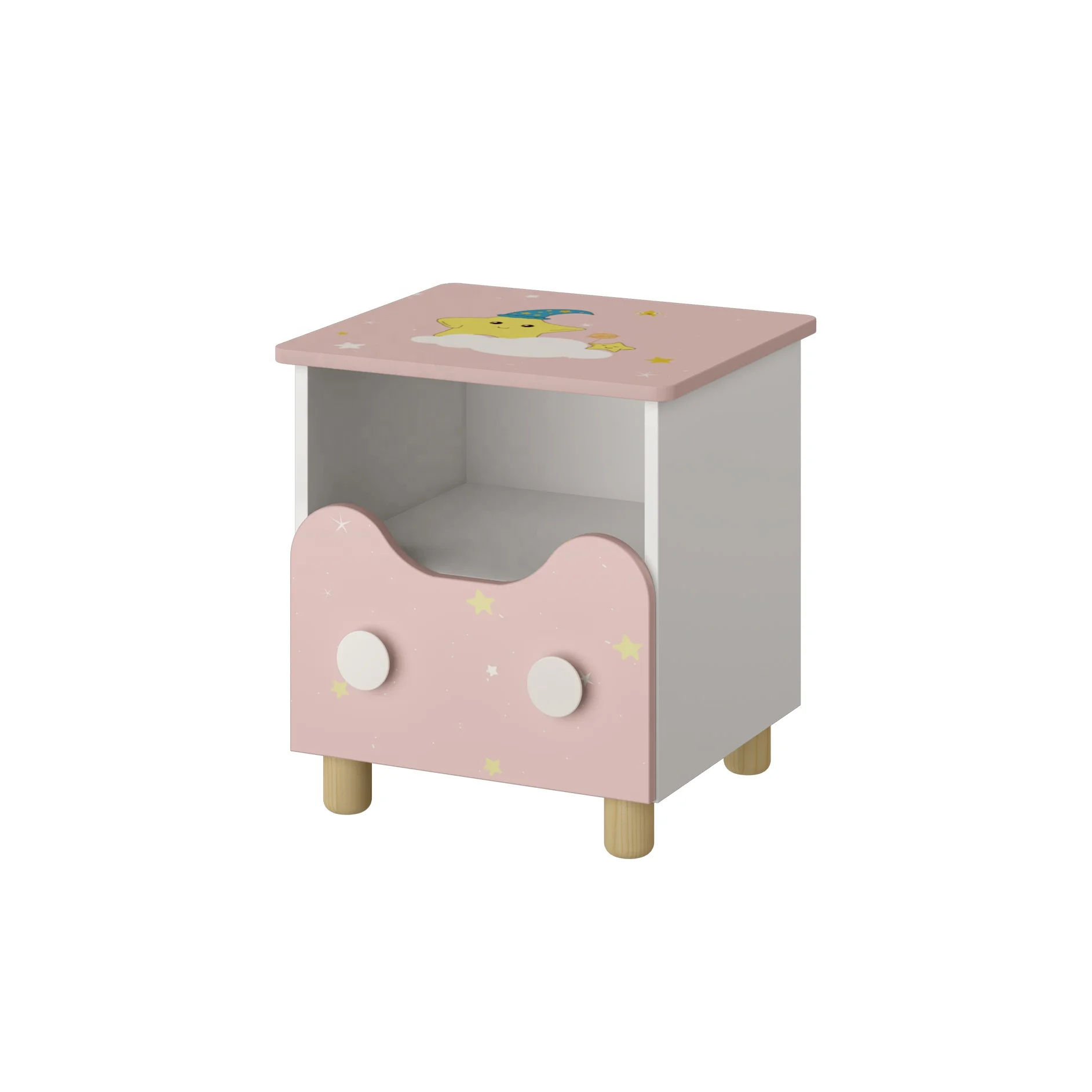 Modern Bedroom Furniture White And Pink Kid Night Stand Table For Children
