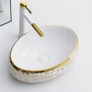 Modern luxury gold rim multi-style porcelain sanitary ware art basin ceramic face hand washbasin bathroom sinks