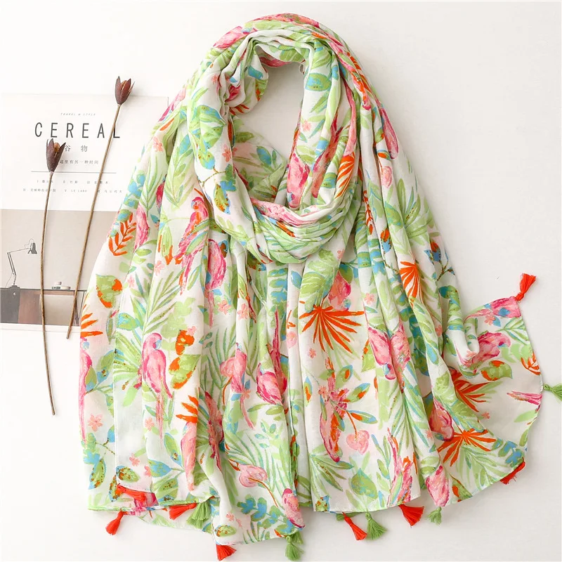 Fashion Luxury Brand Women Viscose Scarf Ink Floral Tassel Shawl Spring Autumn Wrap Hijab Lady Pashmina Foulards Stole