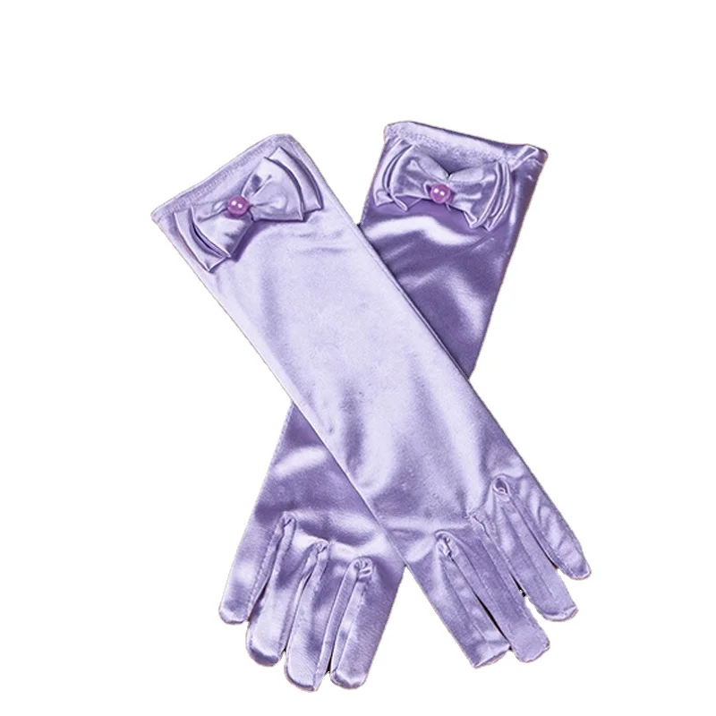Long gloves for Elsa girls princess girls wedding dress glove with bow costume accessories satin birthday gift