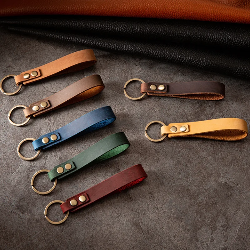 New Classic Vintage Cow Leather Keychain Men Personality Fashion Genuine Leather Car Key Ring
