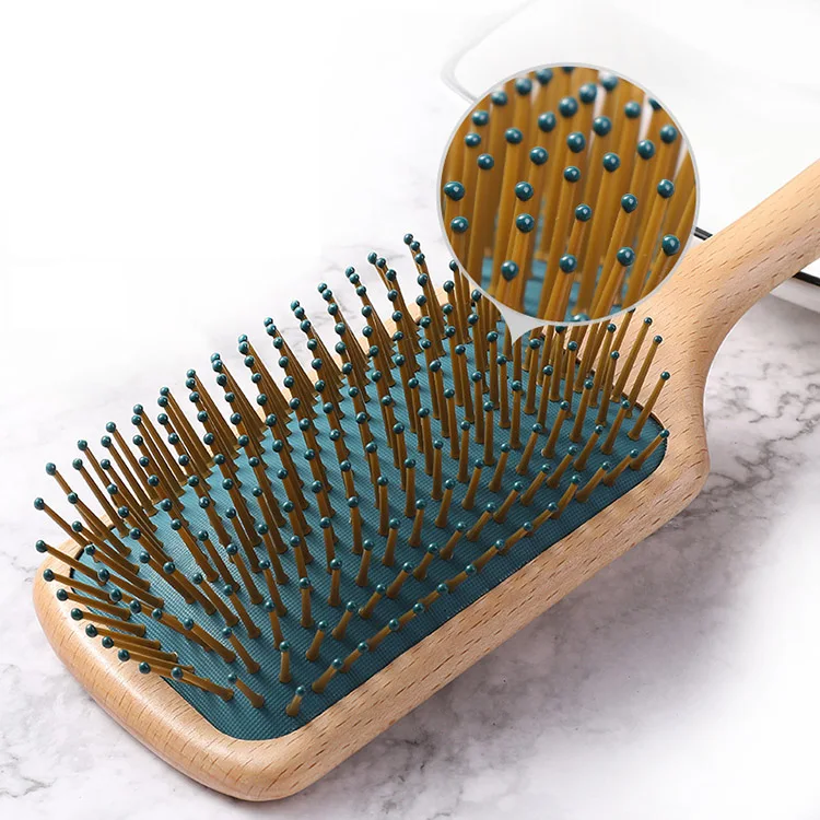Custom Logo Natural Beech Wooden Rubber Air Cushion Hairbrush Eco-friendly Bamboo Hair Brush For Women