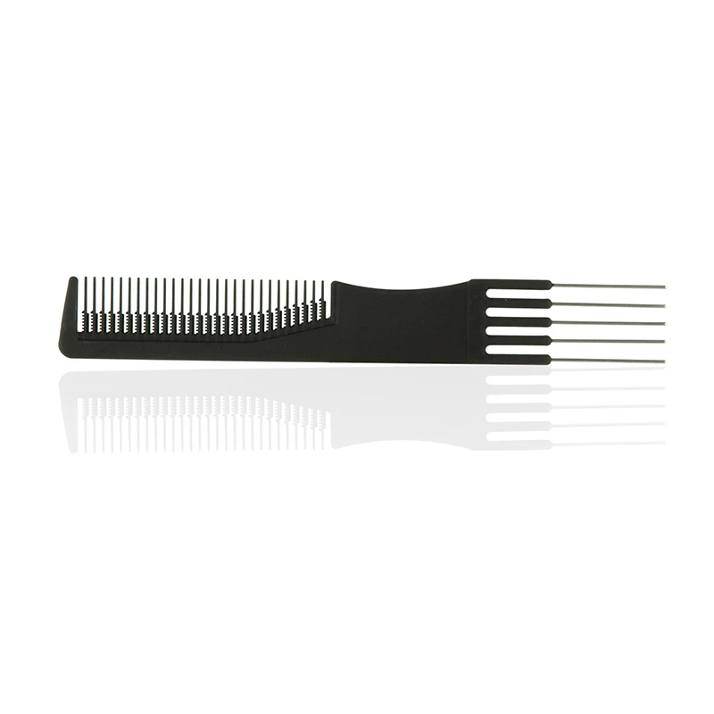 Black Carbon Fiber Handle Stainless Steel Needle Pin Anti-static Metal Pick Hair Fork Comb
