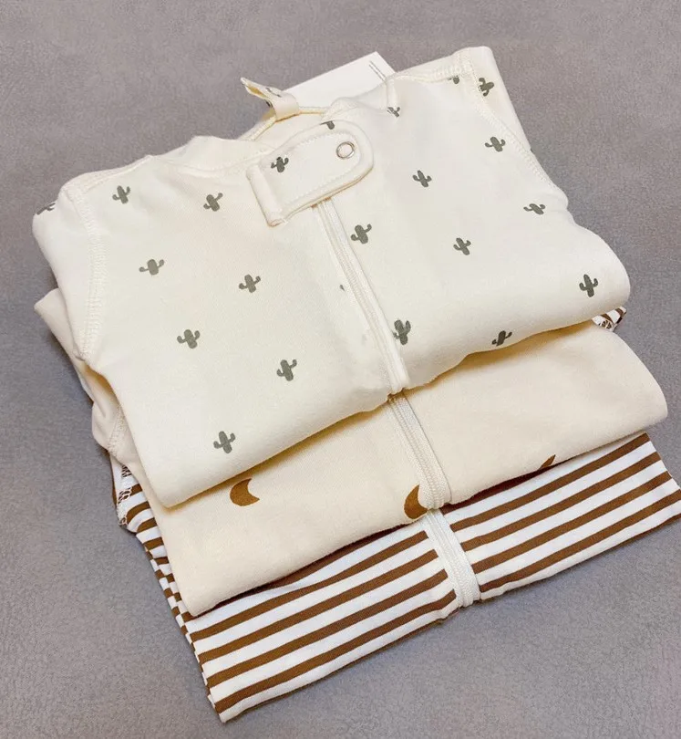 GOTS Certified Spring Unisex Baby Onesie Organic Baby Clothes Zipper Long Sleeve Baby Romper