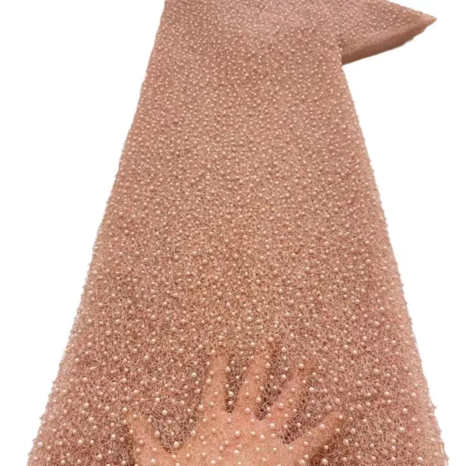 New 2024 Handmade Tulle Sequin Beaded Stone Embroidery Lace Fabric For Nigerian Bridal Wedding Dresses 5 Yards