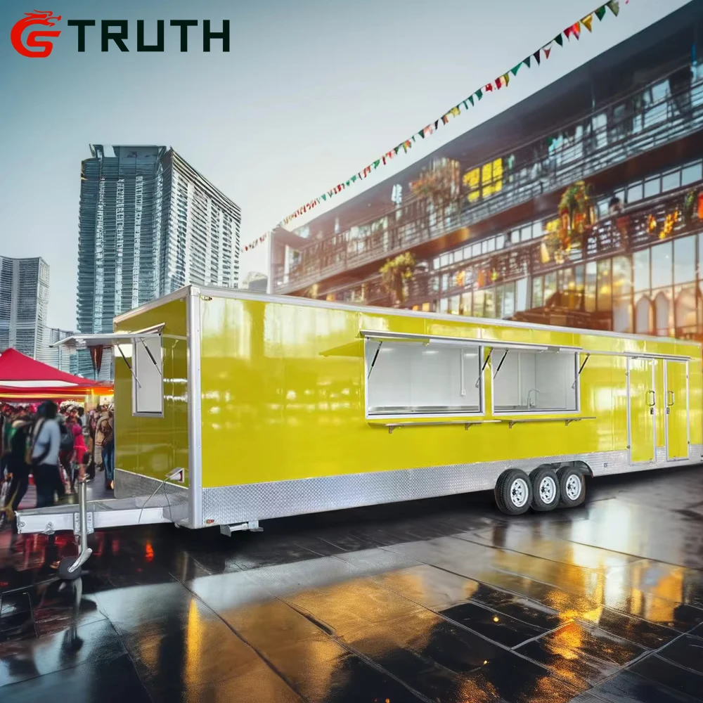 Standard Multifunction Big Capacity Food Trailers Mobile Food Truck With Full Kitchen Equipments Equipped with a mobile toilet
