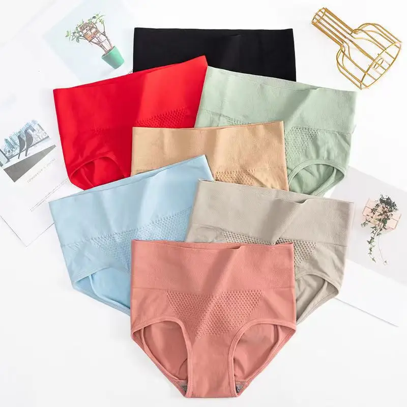 YCH 3D Honeycomb High Waist Seamless Thermal Underwear Cotton Crotch Plastic Belly Panties