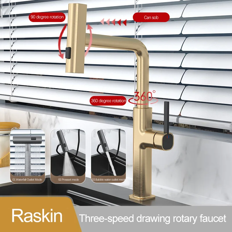 New Product Hot And Cold Dual Control Handle  Kitchen Pull Cock Multiple Colors Flying Rain Waterfall Kitchen Pull Cock