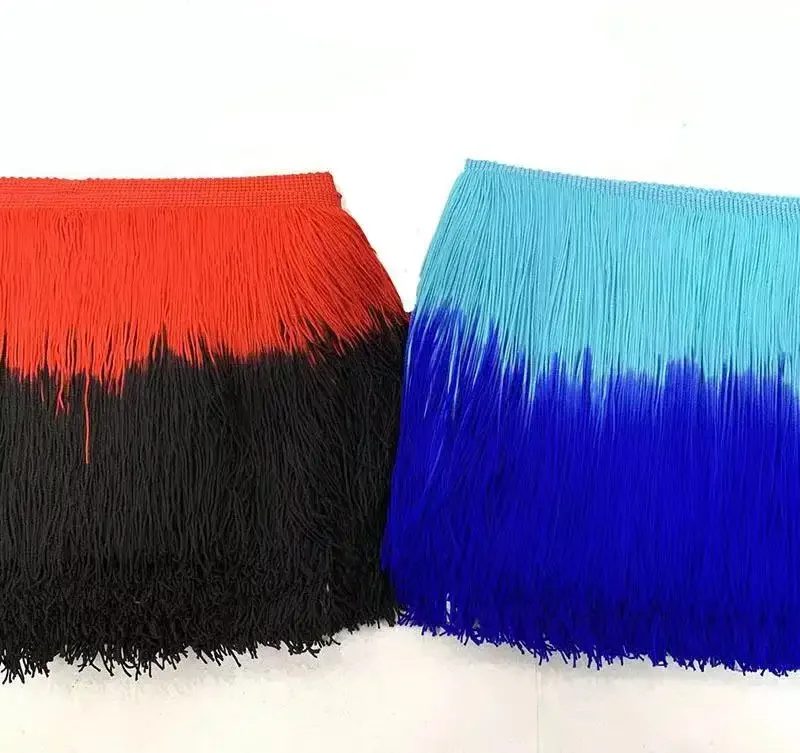 Width 20 cm Chinlon 2 Color two tone vertical Latin Dress Fringe tassel lace trim For clothing accessories home textiles Curtain