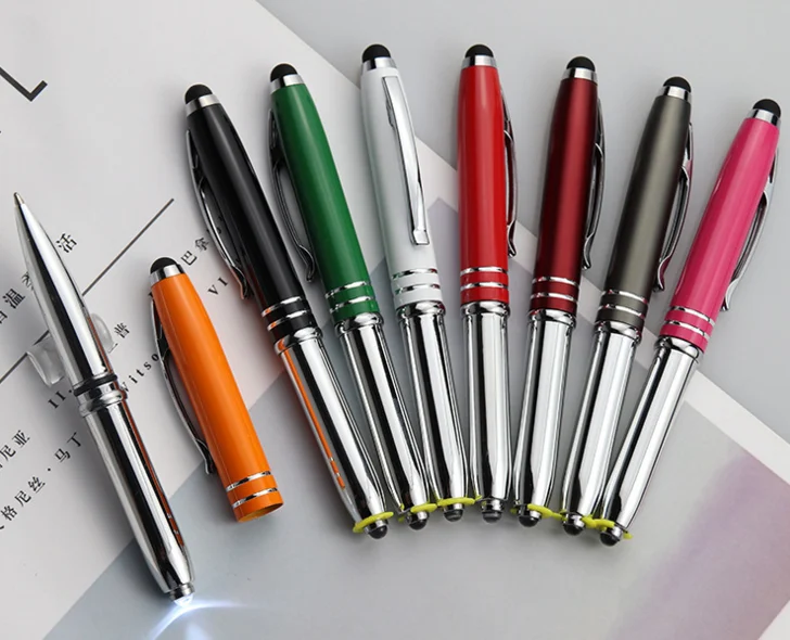 3 in 1 Promotional Ballpoint Pen Multi-Function Advertising Stylus with Touch Screen and LED Light Custom Logo Gift