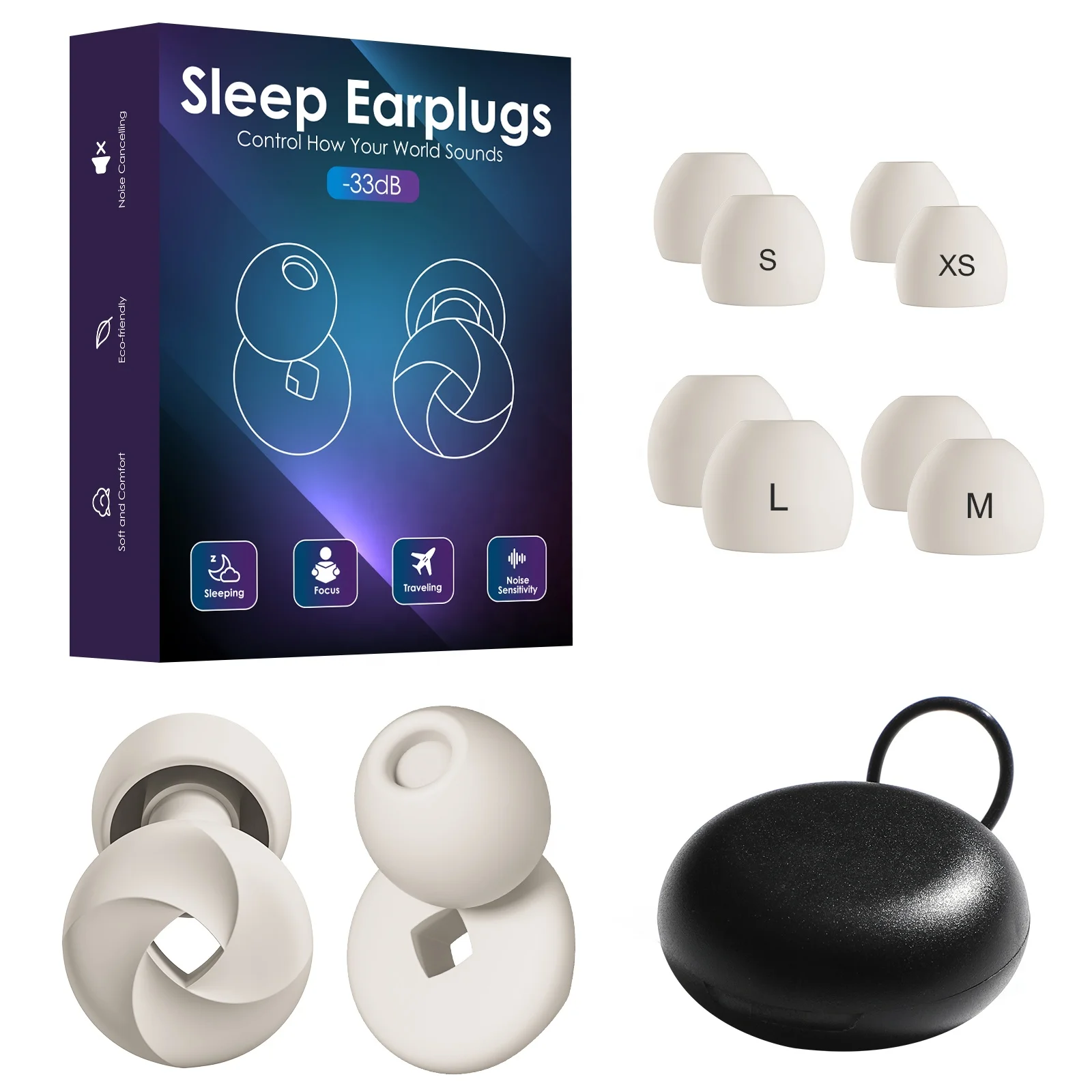 4 sizes Travel noise cancelling earplugs for sleeping ear plugs swimming silicone sleep earplugs
