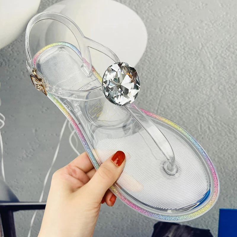 Glitter Crystal Flat Pvc Transparent Women Shoes Diamond Rhinestone Clear Sandals
