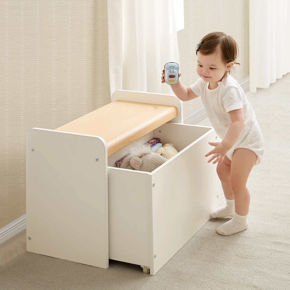 
toy box storage OBM manufacturer upgraded white natural baby toy box wooden kids furniture 