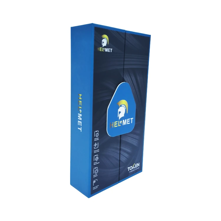 Two layer design mobile phone case box packaging cardboard blue hardcover gift paper cell phone case box