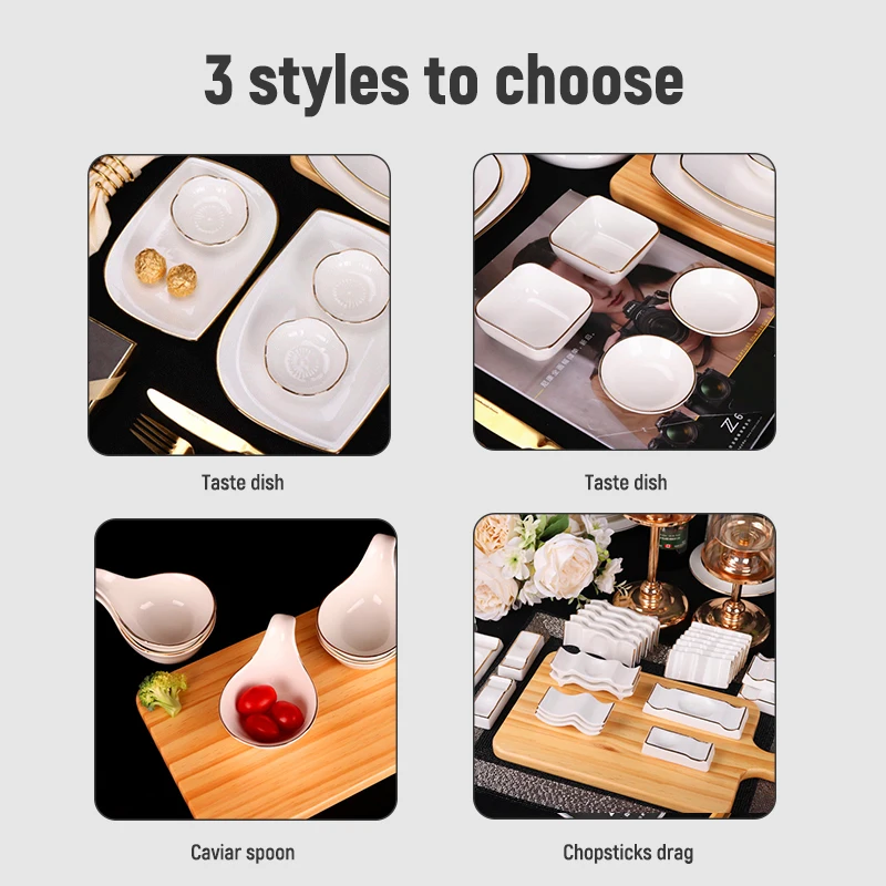 Factory Bulk Porcelain Bone China Chopsticks Rest White Gold Rim Ceramic Small Soy Sauce Dish Serving Tableware