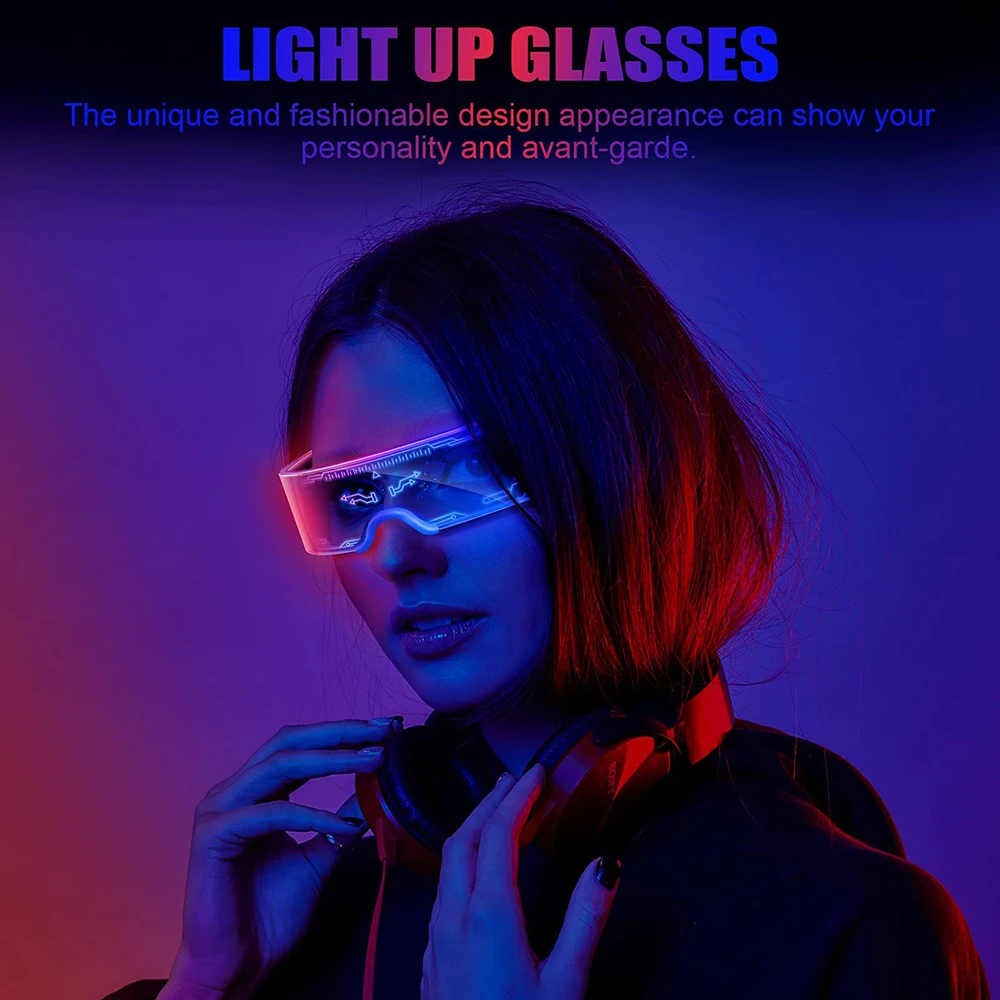 LED Light up Glasses Futuristic Glasses Luminous Rave Glasses 7 Colors 4 Modes for Club Christmas Party