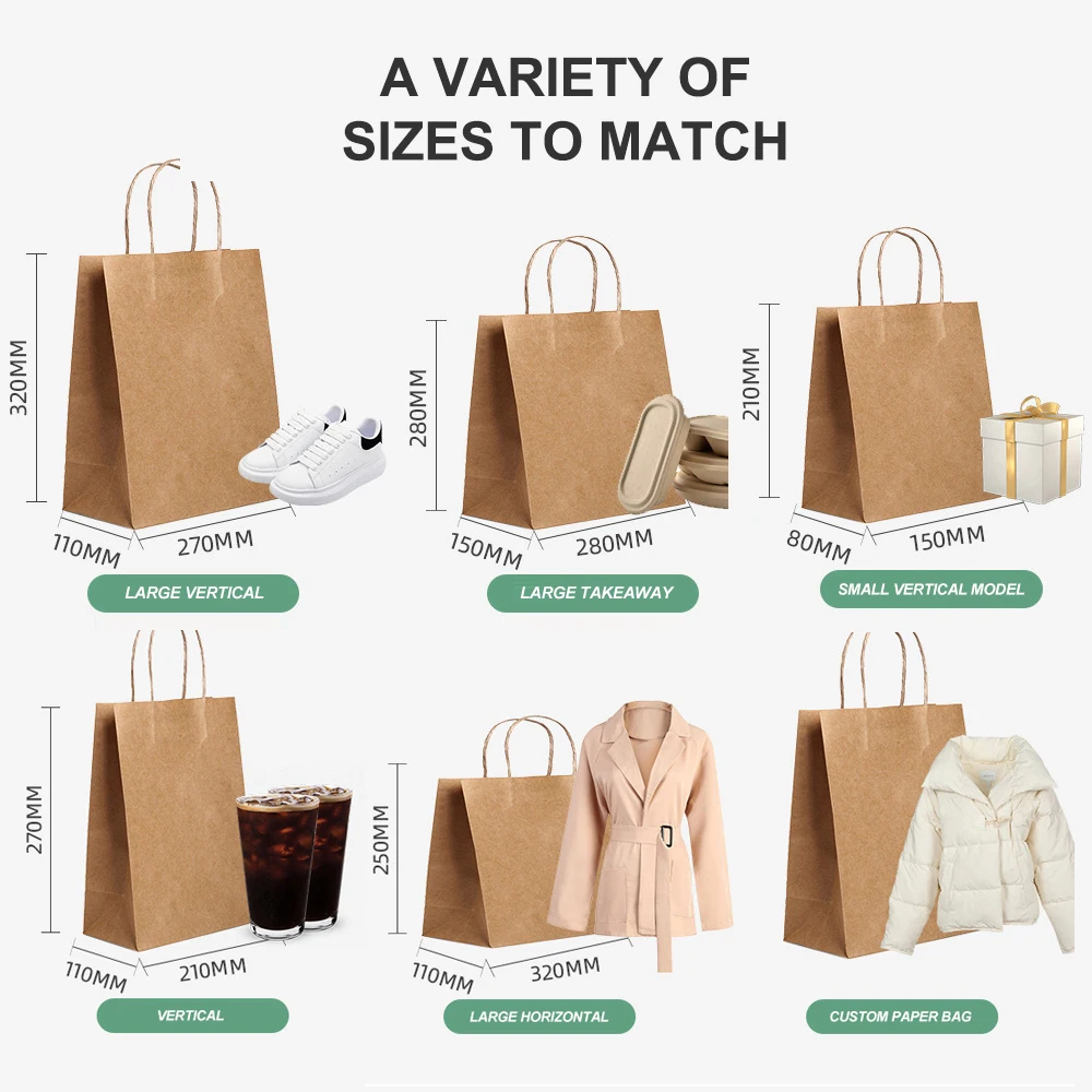 Wholesale Custom Logo Kraft Paper Bag Packaging Brown White Black Promotional Shopping Garment Food Take Away Bags With Handle