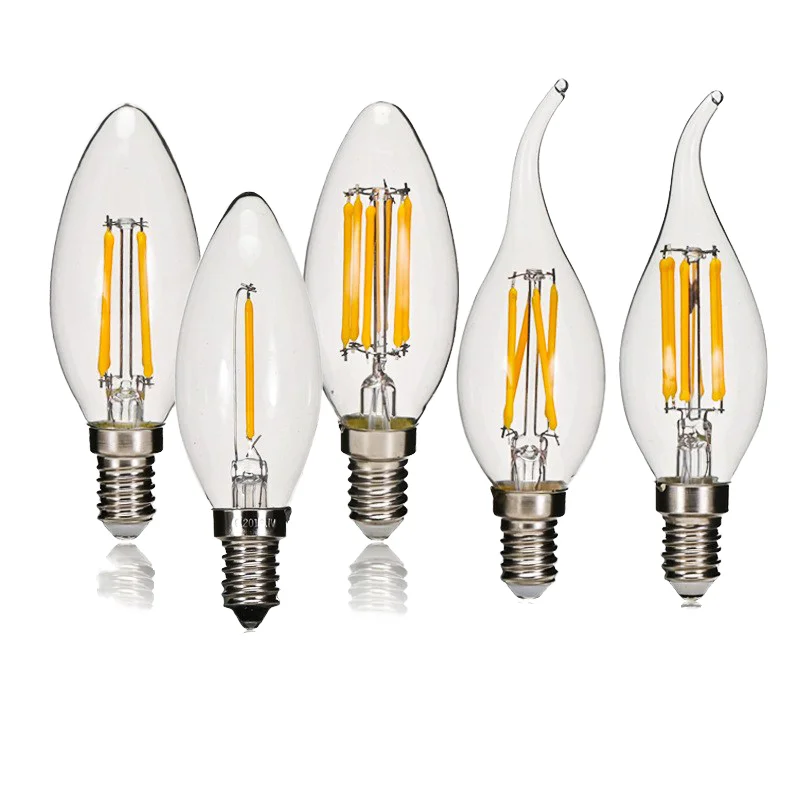 Flicker Free Warm White E14 C35 C35L Vintage Edison Candelabra Bulbs, Dimmable Led Filament Light Candle Bulbs