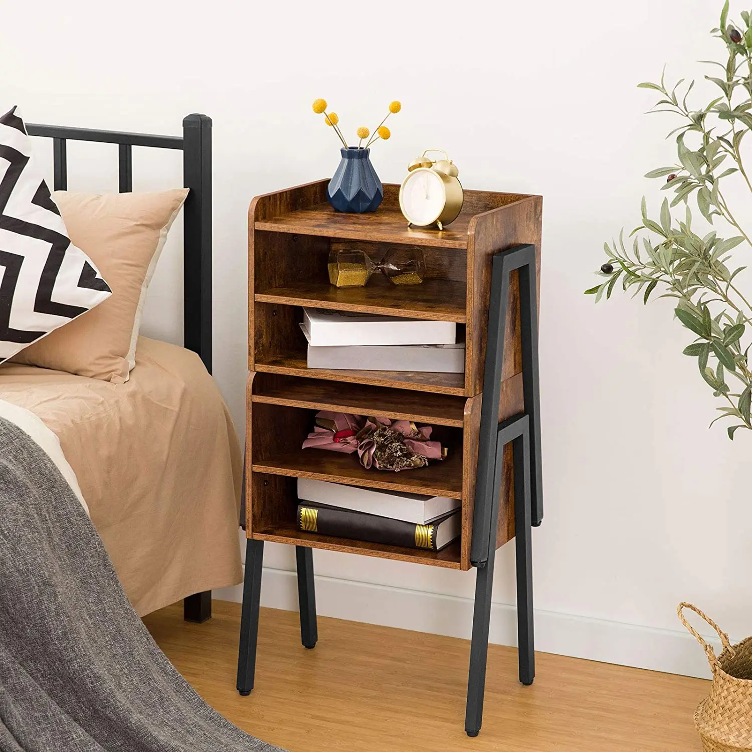 
End Table 23.6 Inch High Side Table for Small Spaces with 2 Open Front Storage Compartments Night Stand 