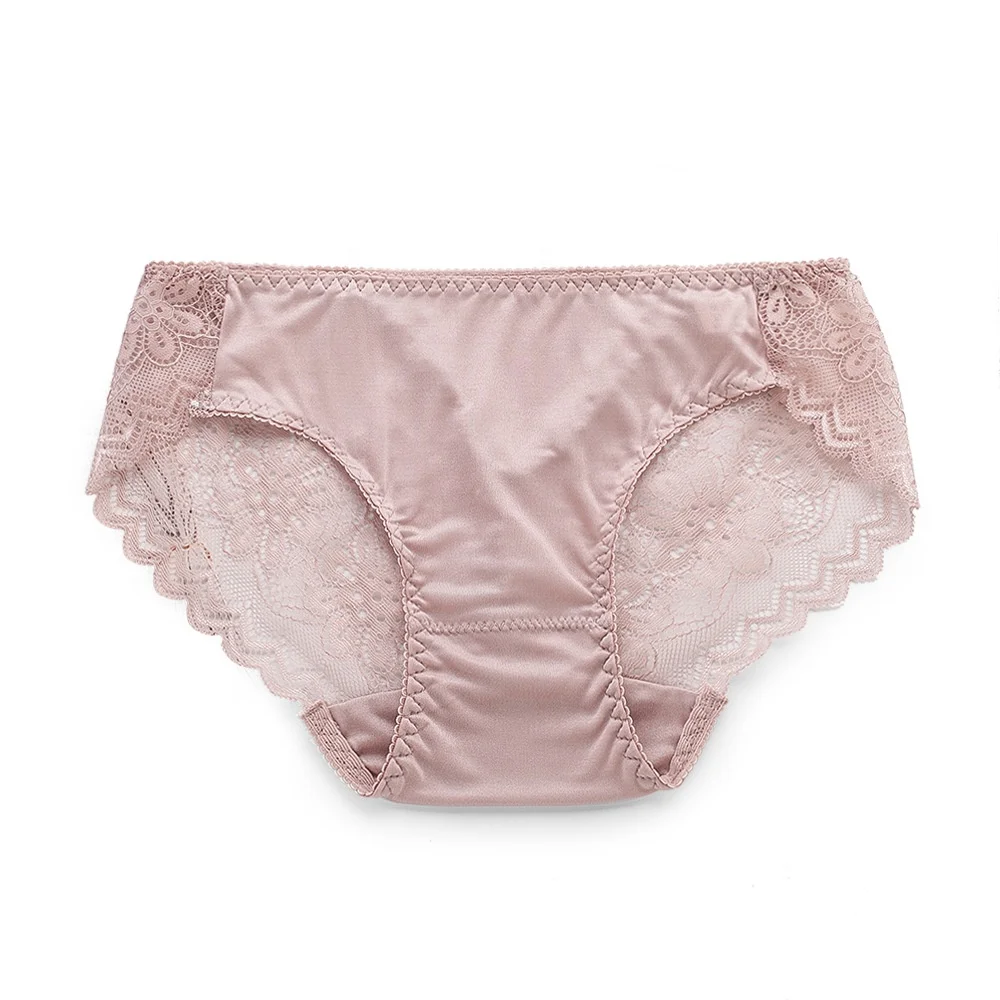 Women 100% silk underwear sexy hollowing lace design under panties