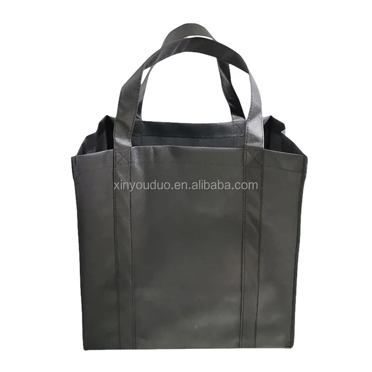 Custom Made Black Polypropylene Nonwoven Shopping Bag Printed with Custom Logo Letter Pattern Reinforced Handles for Packing Use