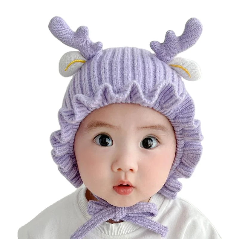 Cute Deer Elk Antlers Baby Hat Winter Warm Plush Knitted Ear Warmer Children Hat Bonnet  Cap Beanie Christmas Hats