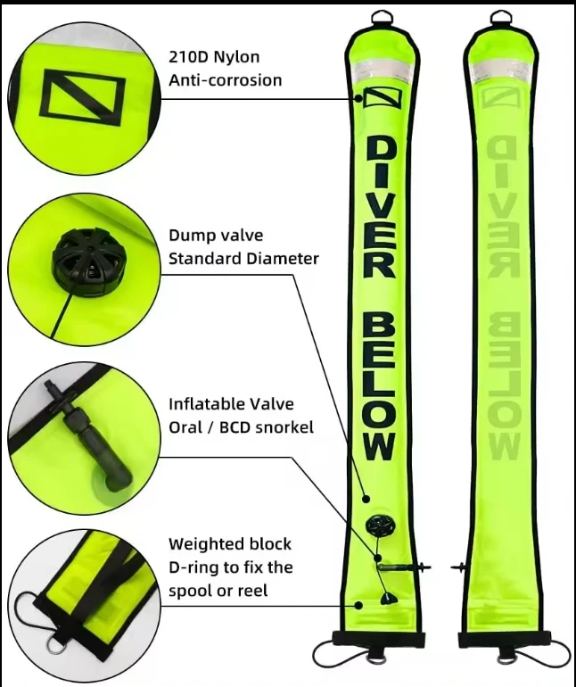 Surface Marker Buoy Colorful Visibility Safety Inflatable Scuba SMB Dive Alert Diver Below Diving Safety Gear Equipment